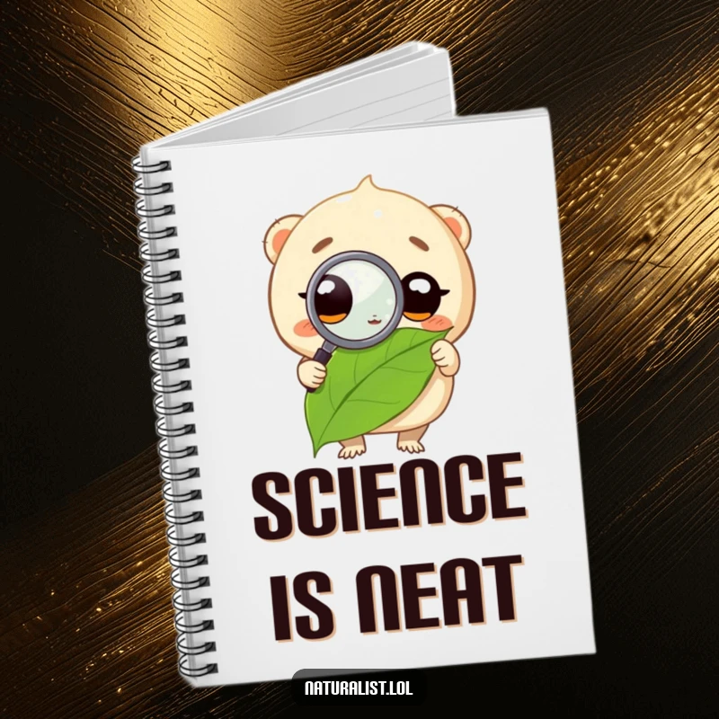 Funny notebook featuring a creature examining a leaf with a magnifying glass, perfect for documenting discoveries with humor, a smart funny gift.
